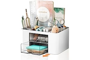 2 Drawer Desk Organizer and 5 Compartment Pencil Pen Holder