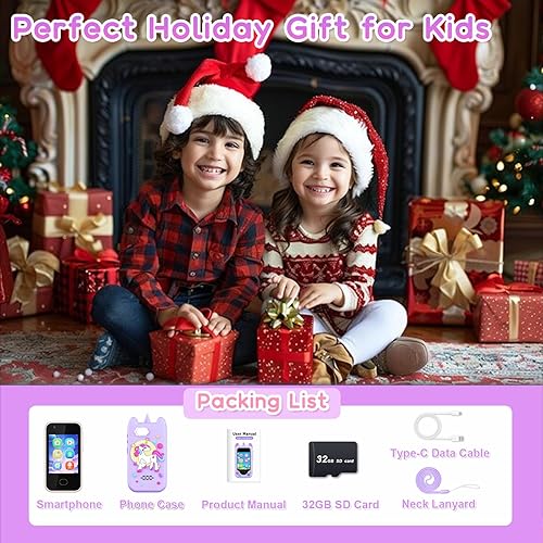 Miniatura 7 de Teléfono inteligente para niños, teléfono para niños pequeños con cámara, música, juegos y tarjeta de 32 GB, regalo de cumpleaños de Navidad,