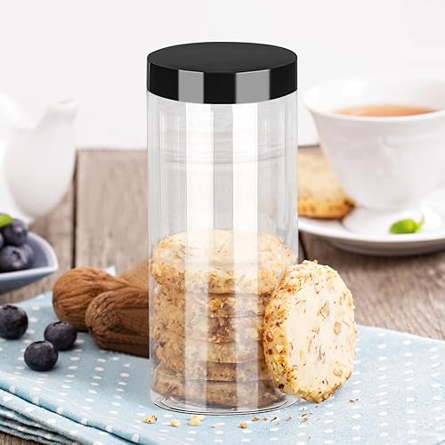 Miniatura 6 de Paquete de 4 tarros Mason de plástico transparente con tapas, recipientes transparentes para organizar, uso en cocina y despensa, crema redonda de