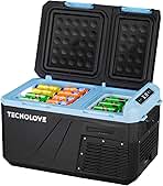 25L Car Refrigerator Freezer, 27QT Dual Zone Portable Compressor Cooler with Reversible Door, 100–240V AC / 12V / 24V DC Powered, Touchscreen Control, LED Light, -4℉ to 68℉, Ice Blue