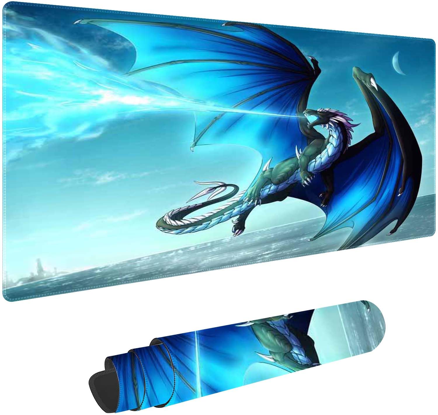 Blue Dragon Customized Large Extended Gaming Mouse Pad with Stitched Edges and Non-Slip Rubber Base,Suitable for Office and Home Use,31.5x15.7 Inches