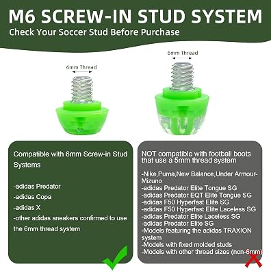 13PCS Soccer Cleat Studs for adidas,M6 Thread (6mm) Detachable TPU Replacement Spikes with Aluminum Wrench,for Firm/Soft Ground Boots,NOT for Traxion
