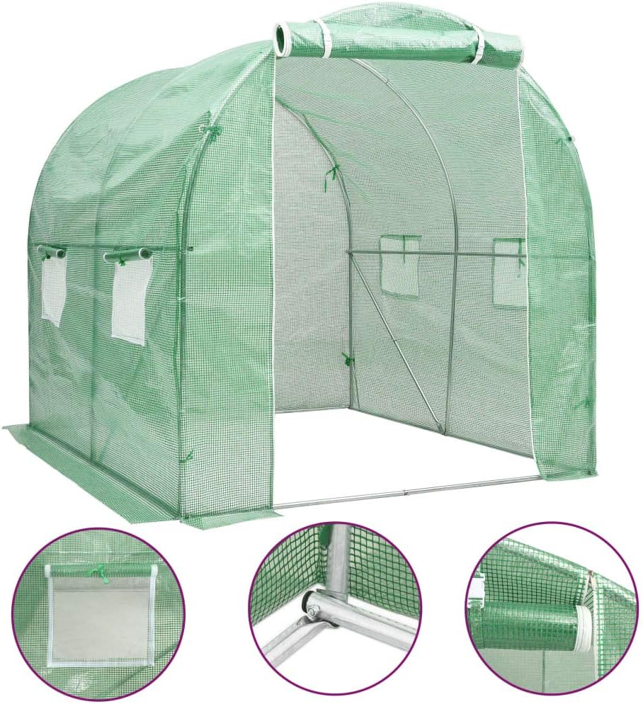 vidaXL Spacious Greenhouse 43.1 ft² with Sturdy Galvanized Steel Frame and Durable PE Mesh Fabric, 6.6'x6.6'x6.6' Size Green - Best for Plant Protection