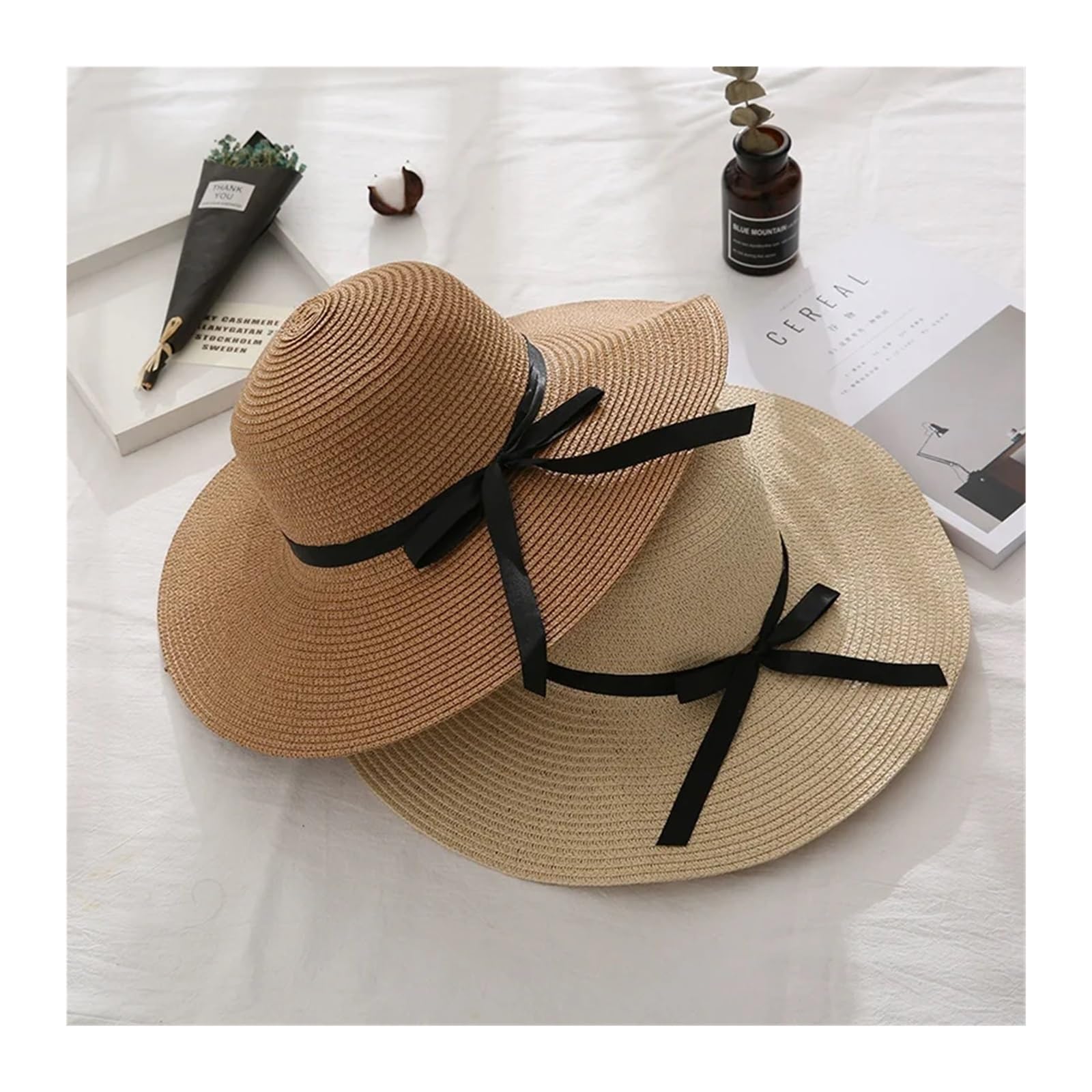 1 Uds. Sombrero de paja ala ancha verano diseño lazo plegable Sol playa for mujer accesorio vacaciones hecho a mano