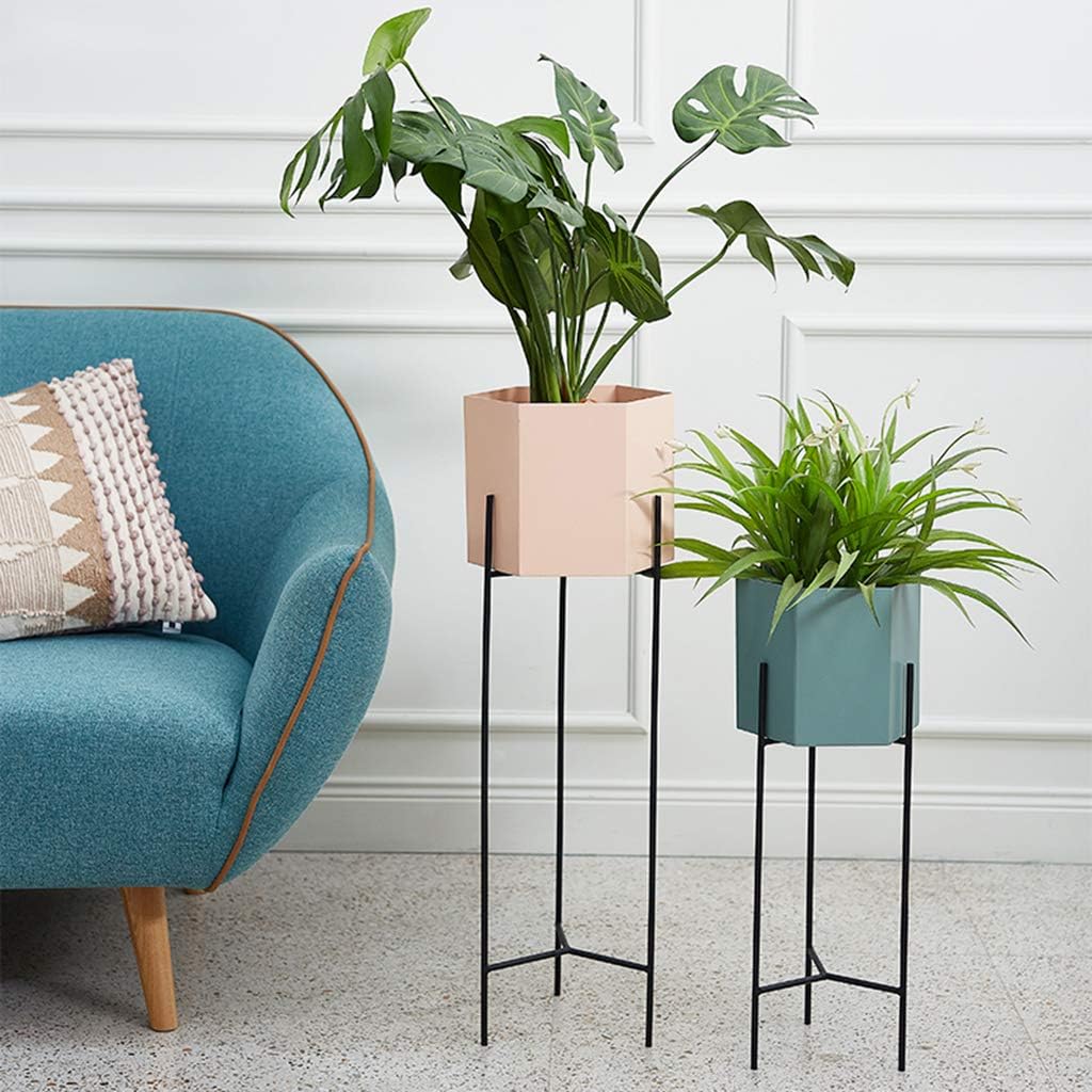 Nordic Metal Flower Stand Plant Pot Rack Indoor Living Room Balcony Decoration Display Shelf Outdoor Planter Holder Blue/Pink(Pink,L)