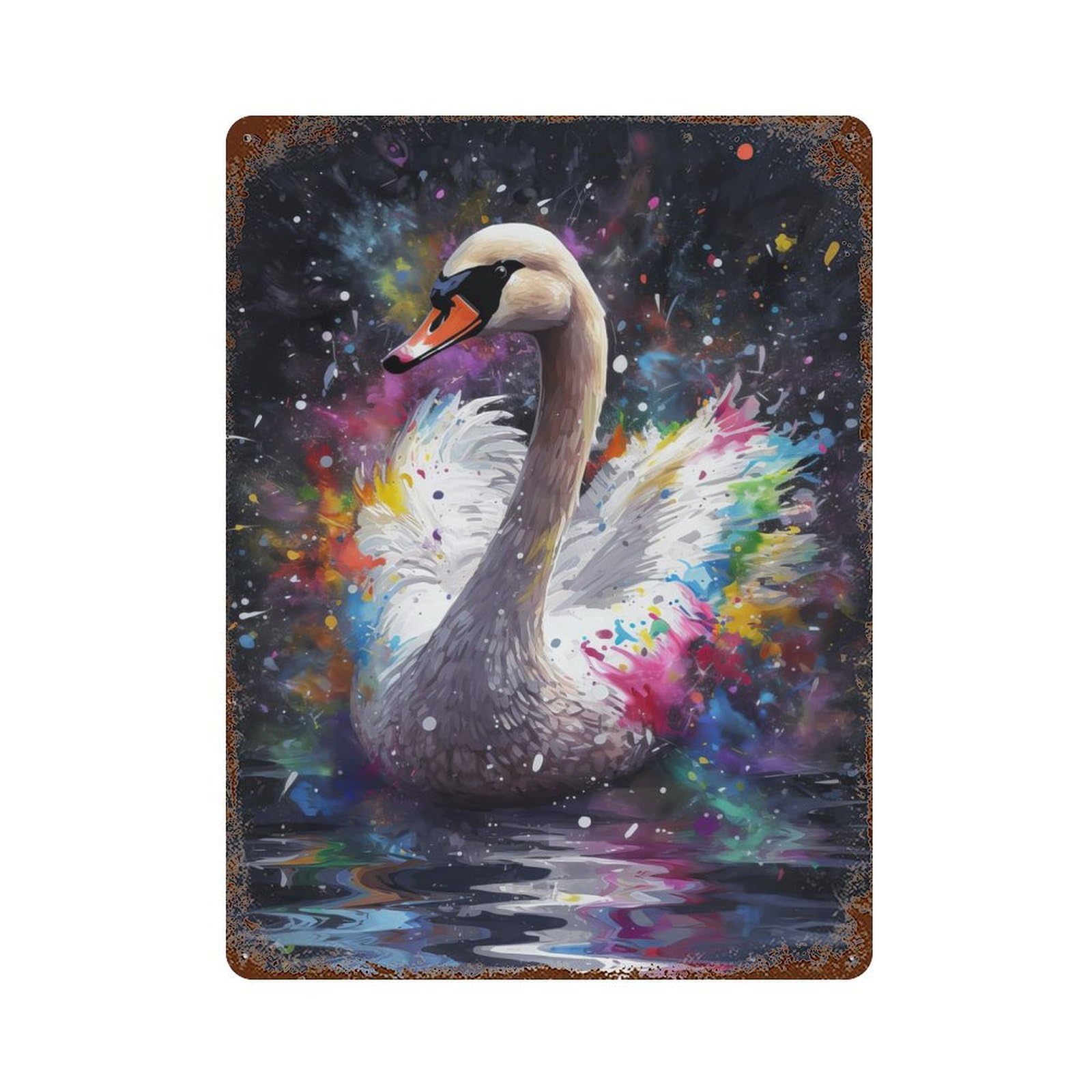 Swan Painting Vintage Metal Tin Sign 15.7"x11.8", Rustic Home Decor for Garage, Bar And Workshop Decor
