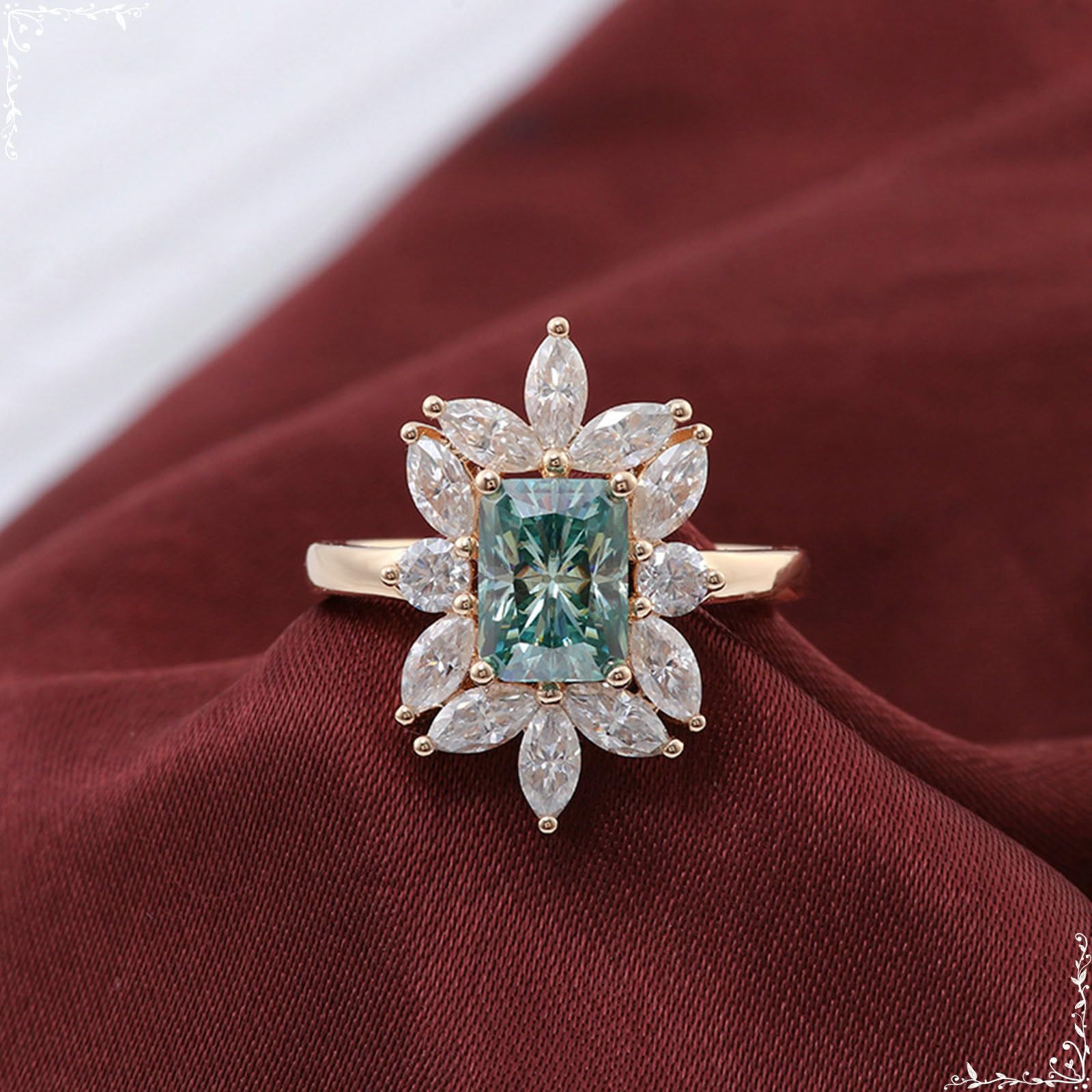 Anello da donna sottile, anello di fidanzamento con fiore con moissanite, oro rosa, regalo per donne