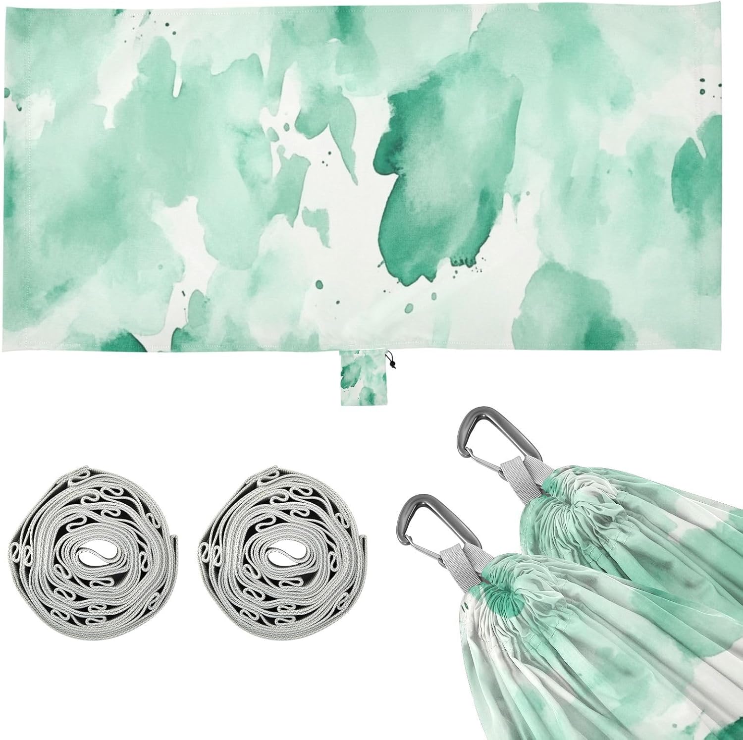 Abstract Watercolor Mint Green Cream White Hammocks with Tree Straps Tree Hammock for Camping Travel Accessories