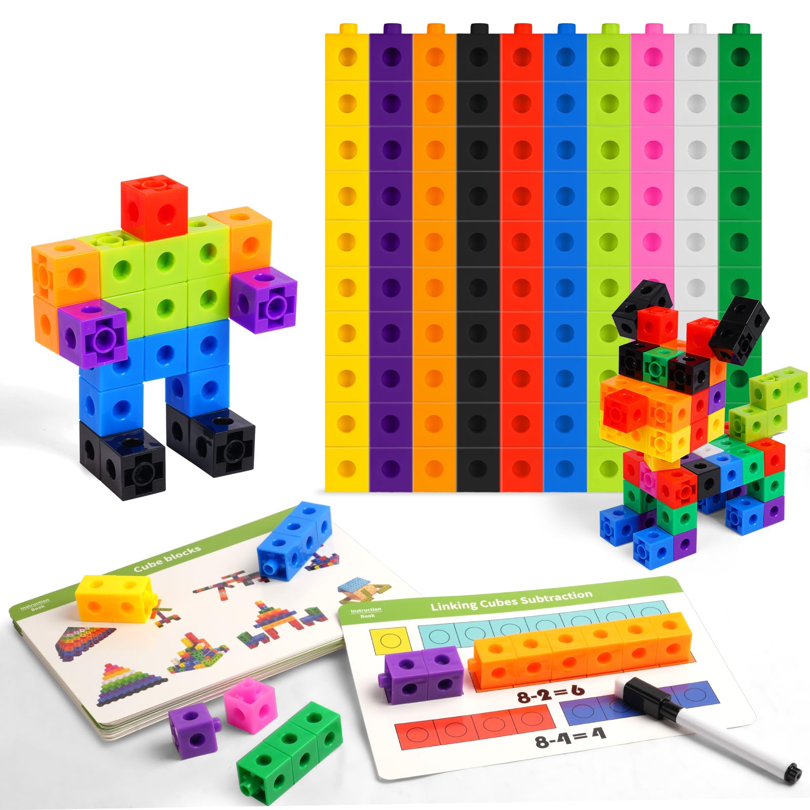 HOTUT Set di Attività per Cubi, 100 Pezzi Cubi da Incastrare, Cubi Gioco Bambini con 18 Carte Attività, Giochi Didattici di Matematica per Bambini, Cubi per Lo Sviluppo Delle Capacità Matematiche