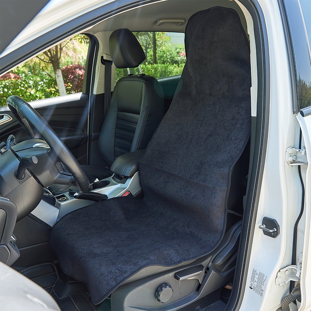 Blueshyhall Coprisedili per auto, impermeabili, lavabili e antiscivolo, in spugna, per sedili anteriori auto, in tessuto anti-sudorazione, per sedili auto dopo lo sport (nero)
