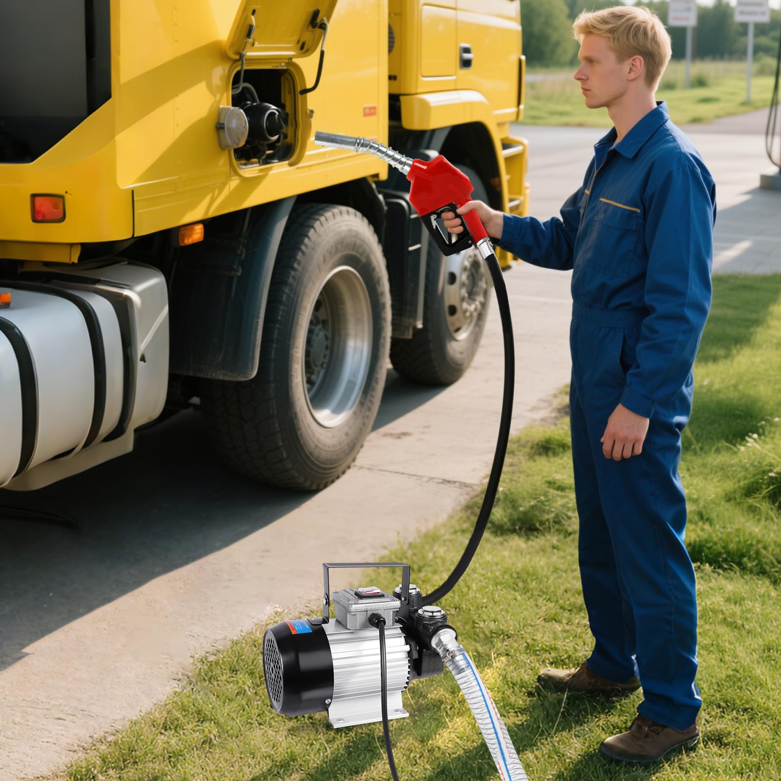 Dieselpumpe, 230V 550W Selbstansaugend Pumpe mit 5M Saugleistung, 60L/Min Absaugpumpe mit Ölpistole, Kraftstofffilter und 4+2M Schlauch