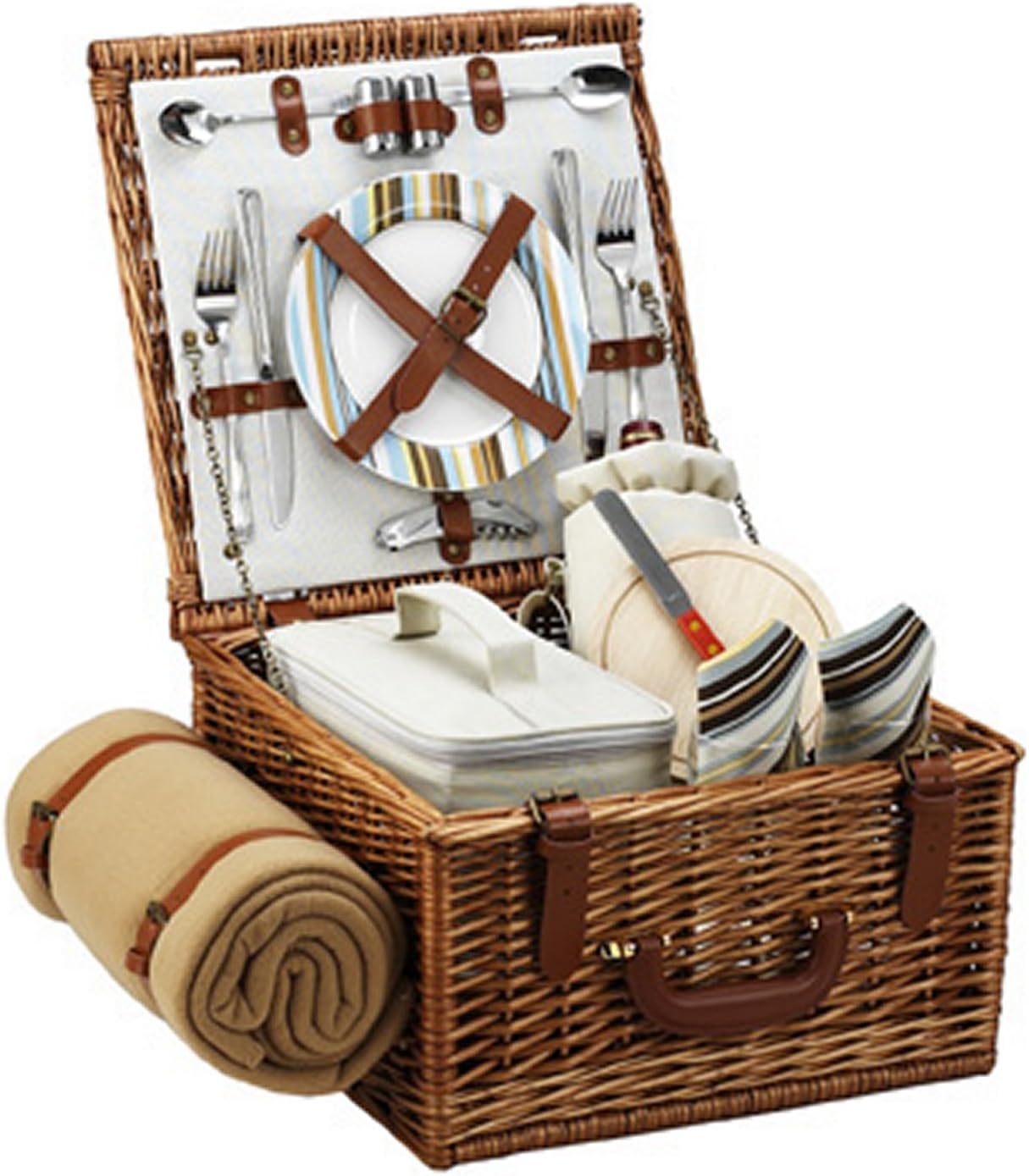 Picnic at Ascot Original Cheshire English-Style Willow Picnic Basket with Service for 2 and Blanket- Designed, Assembled & Quality Approved in the USA