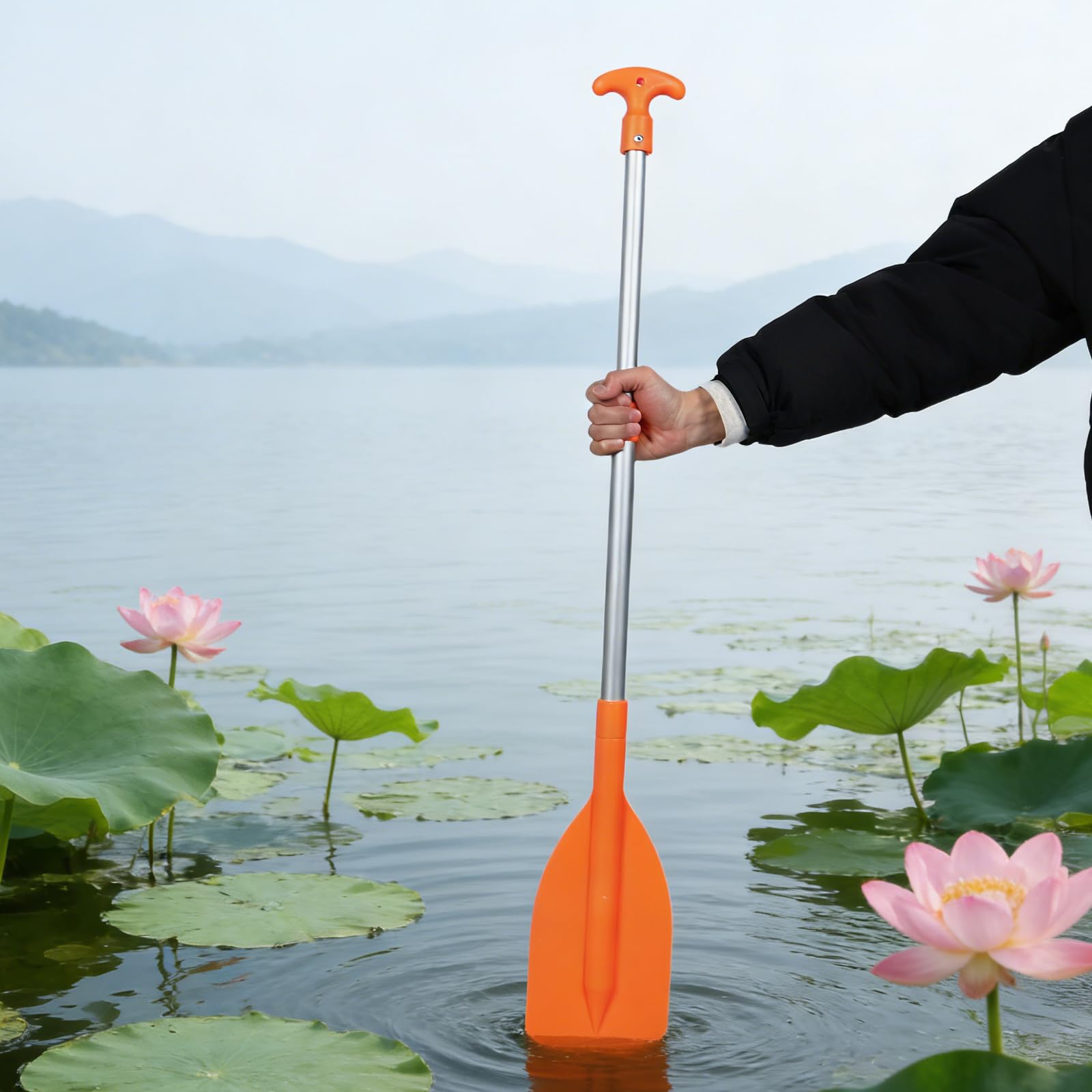 Healvian Pagaia Telescopica per Canoa Manico a T, Pagaia Pieghevole Galleggiante di Emergenza per Kayak e Piccola Barca, Regolabile e Leggera per Sport Acquatici