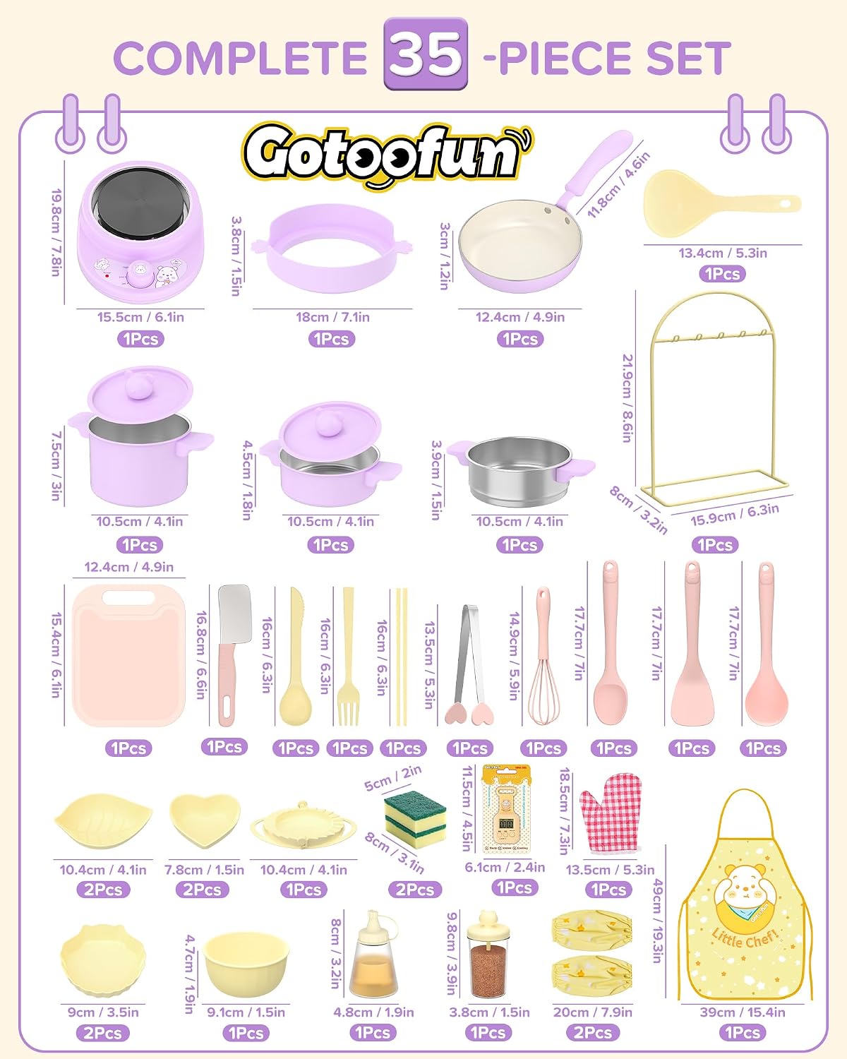 Gotoofun Kid Cooking Sets Real Mini Kitchen- Purple | Real Food Cooking Set for Kids Ages 8-12