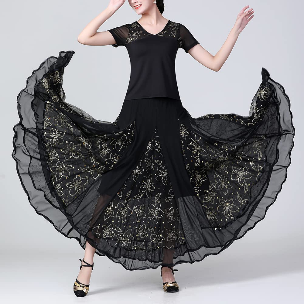 Jupe de Danse du Ventre Haute Fente Longue Jupes Professionnelle pour Femme Jupe Évasée Jupe Maxi Flamenco Danse Grande Costume Danse Orientale