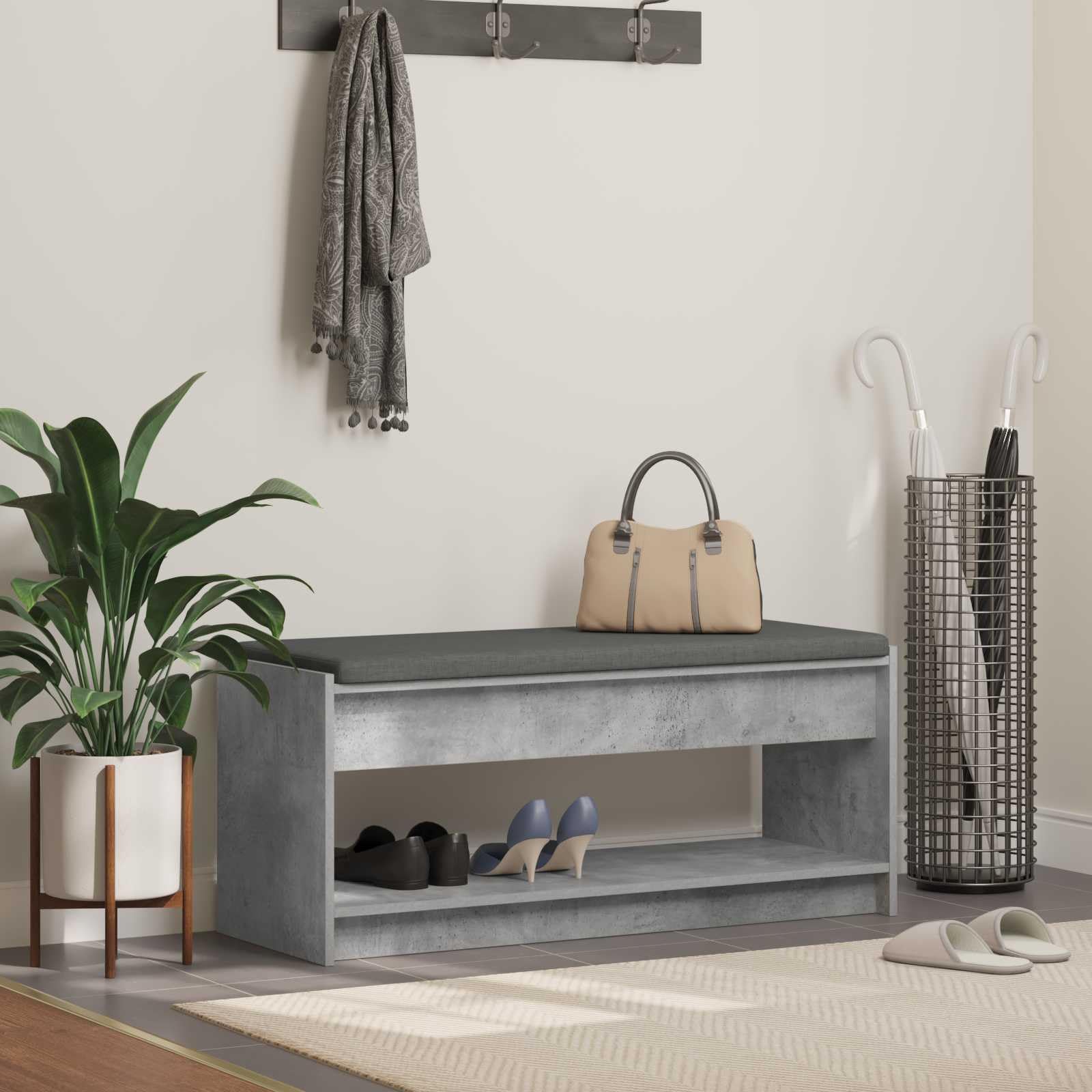 Ławka do przedpokoju Beton szary 103 x 38 x 45 cm z półkami do
