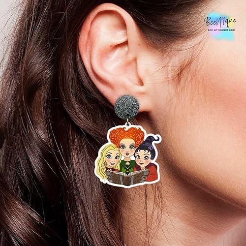 Miniatura 6 de Aretes divertidos de hermanas de bruja de Halloween, aretes de Hocus Pocus, accesorios de disfraz de bruja para mujeres y niñas