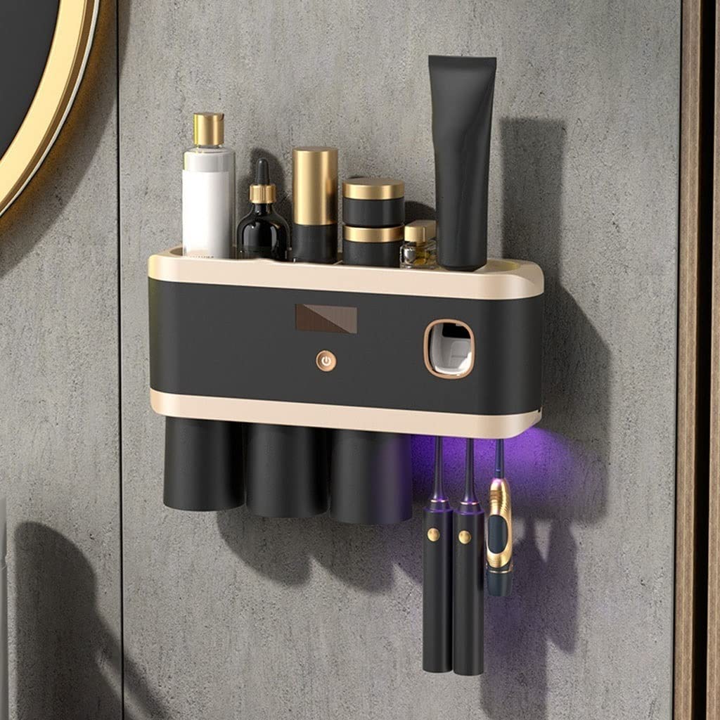 Estante para Cepillos de Dientes Porta dello spazzolino a Muro di spazzolino Intelligente con Bombetta con Un Kit di spremitura Automatico del distributore di dentifricio(B)