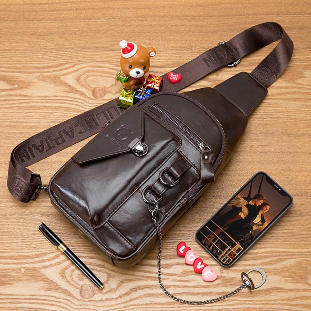 KPYWZER Vintage Leather Sling Bag Backpack for Men Crossbody Shoulder Chest Day Pack Backpacks