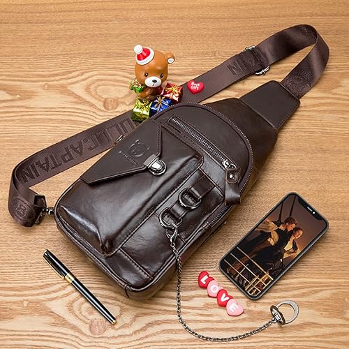 Miniatura 8 de KPYWZER Vintage Leather Sling Bag Backpack for Men Crossbody Shoulder Chest Day Pack Backpacks