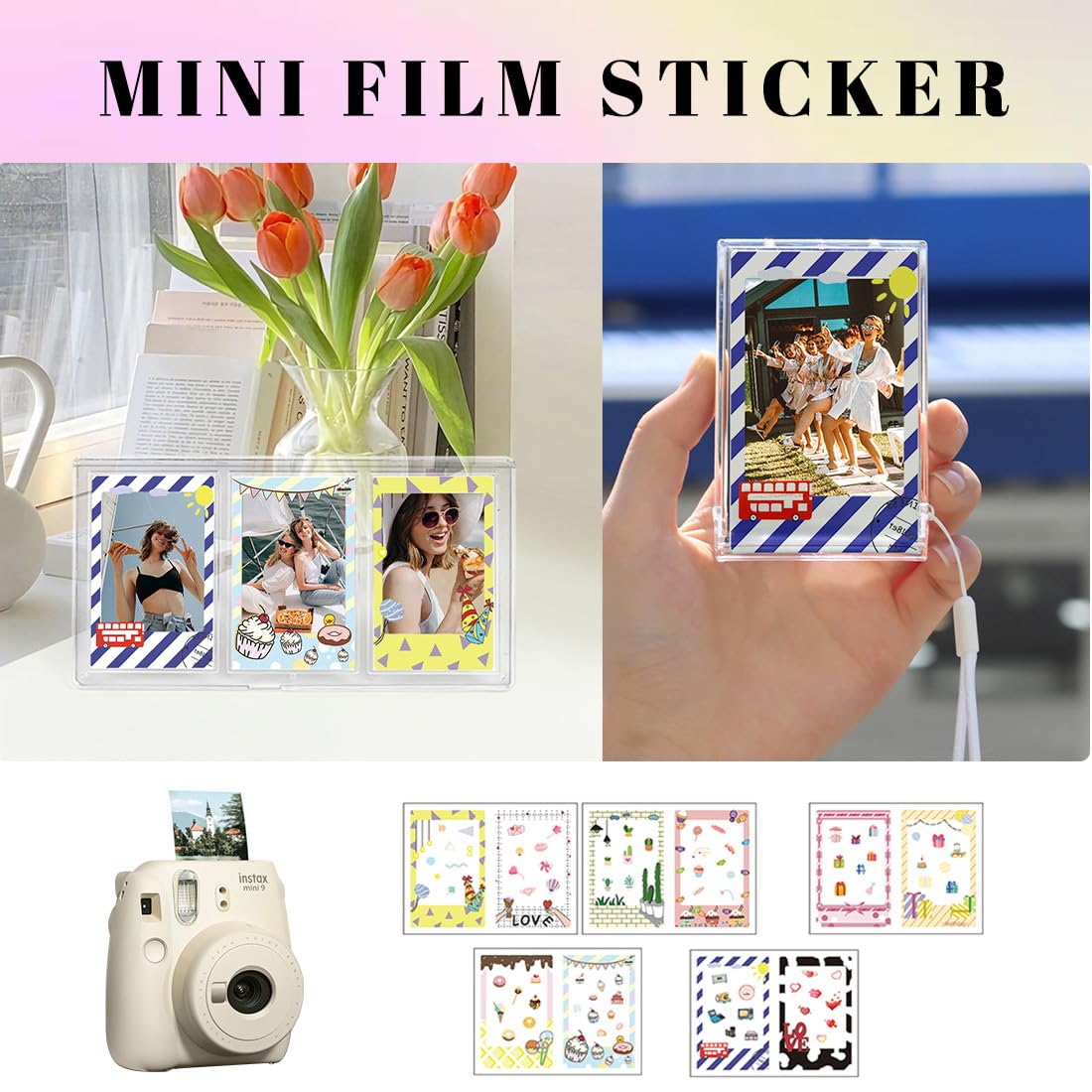Lot de 30 Autocollants de Bordure Photo, Jolis Autocollants Photo Compatibles avec le Film Instantané Fujifilm Instax Mini 12/11/9/8/7S/70/40/50S/90 EVO, 30 Pièces
