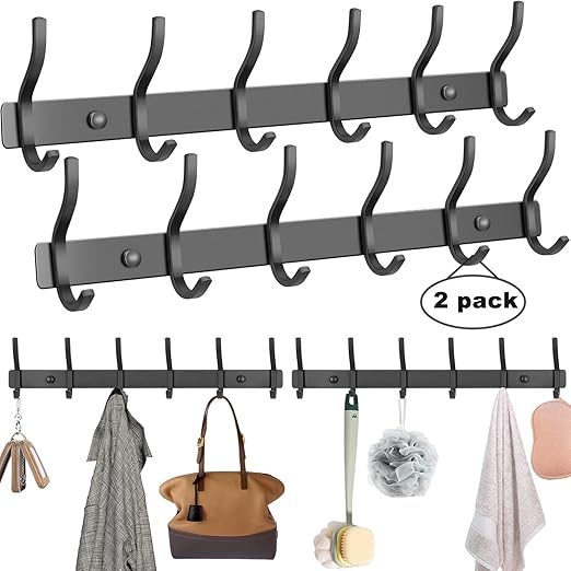 devesanter Coat Hooks Wall Mounted 2 Pack with 6 Hooks Stainless Steel
