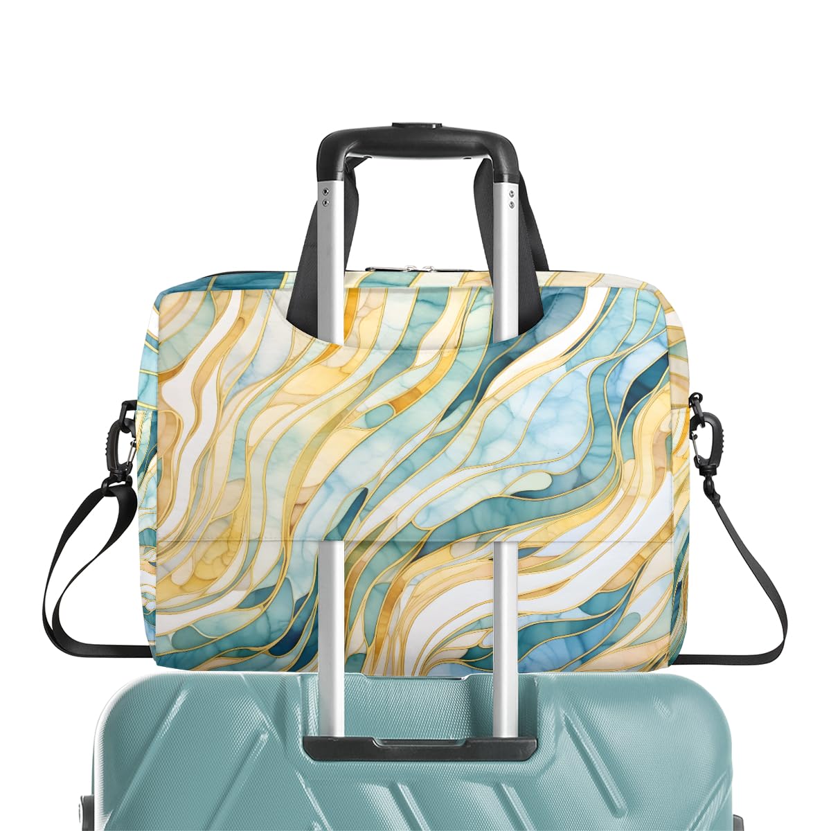 Borsa per computer portatile da 15,6 pollici turchese verde oro linea marmo custodia per laptop impermeabile borsa a tracolla per donne uomini, Nero