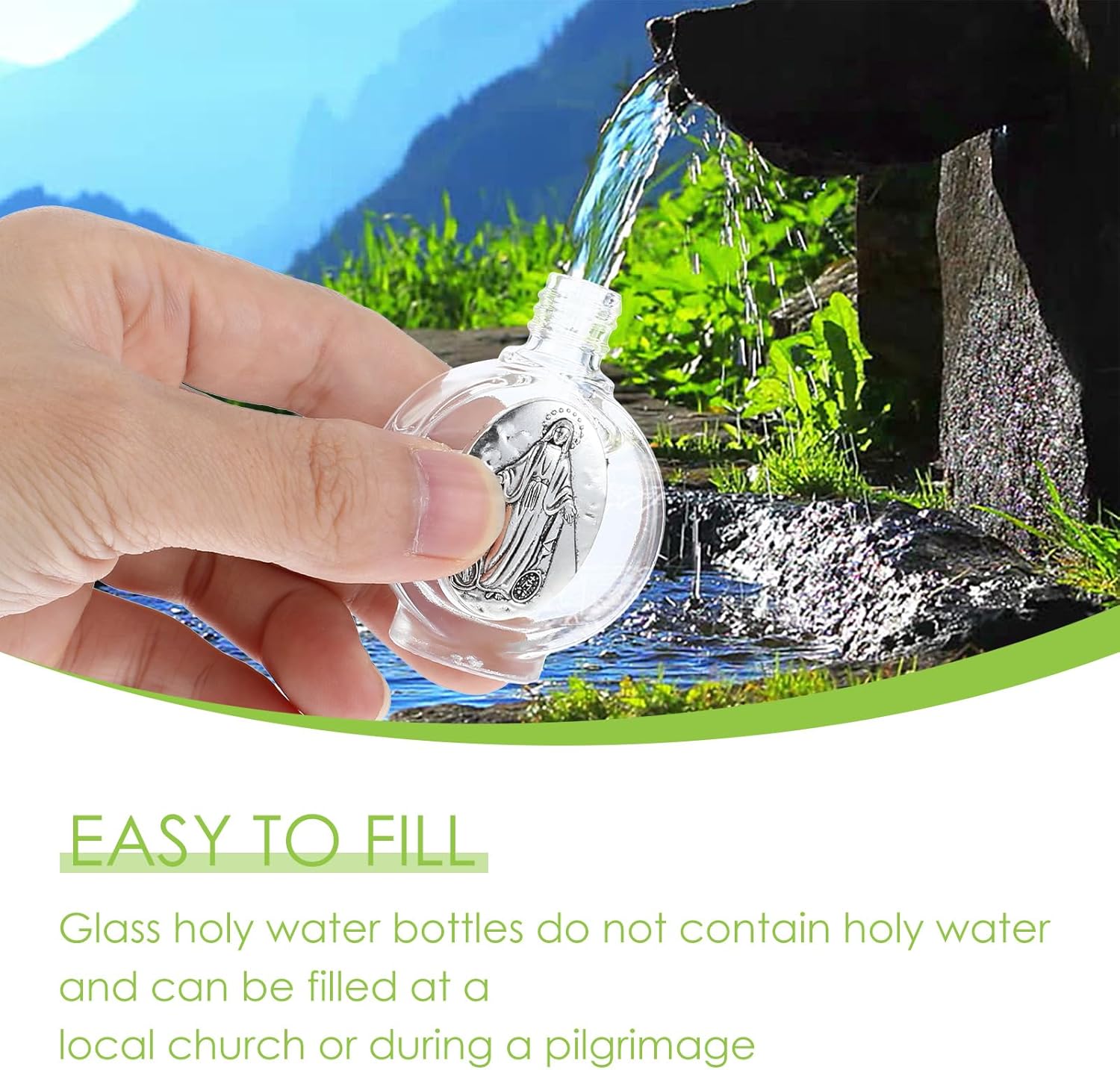 MAQUITA 12 Pcs Glass Holy Water Bottles 0.5 Fl oz Embossed Glass Travel Empty Bottles Girls Little Bottle Church Decorations for Home Wedding, Portable Party Favors (Silver,Divine Mercy)
