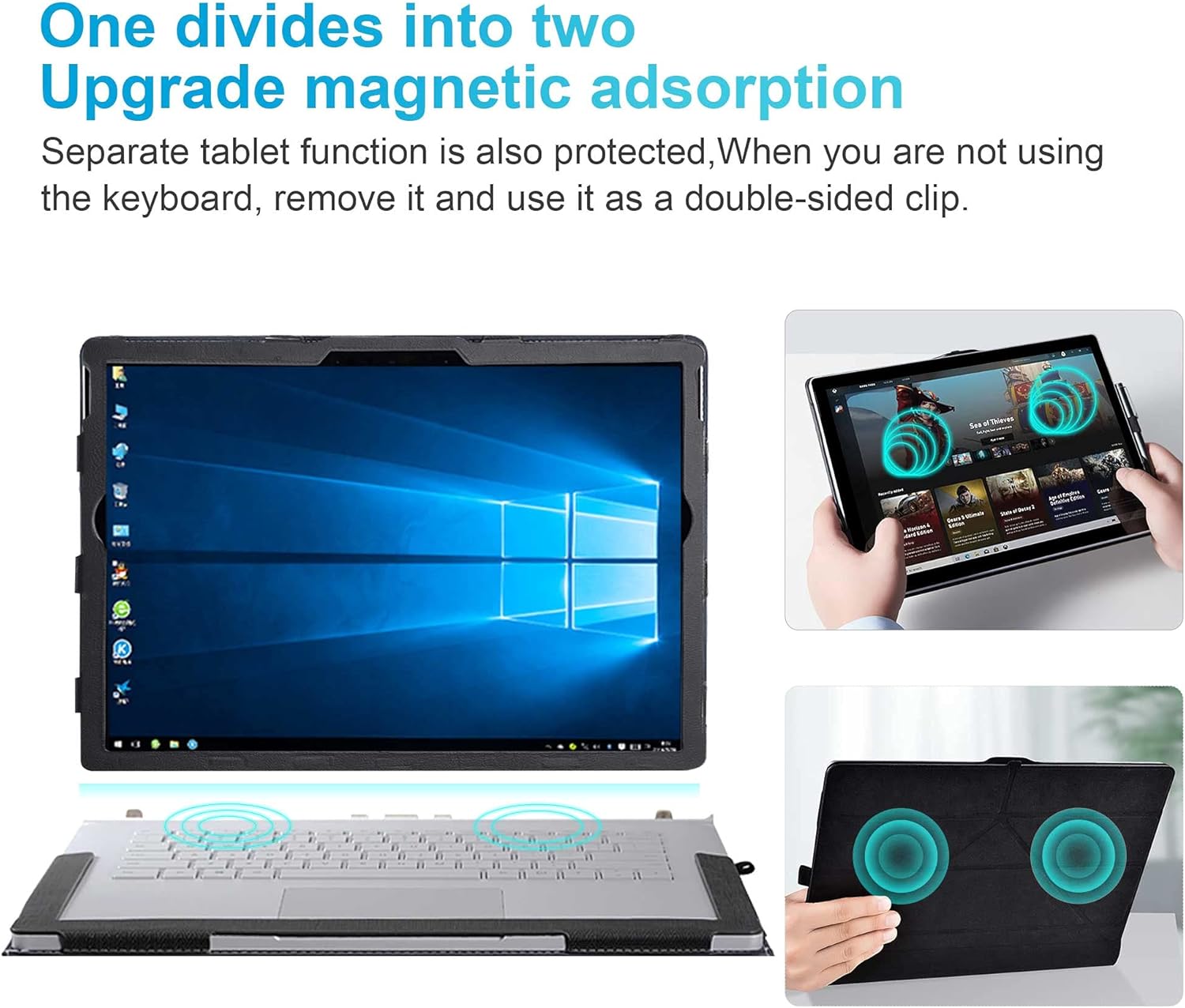 Laptop Cover Case for Microsoft Surface Book 3 15 inch/Surface Book 2 15", Premium PU Leather Detachable Protective Flip Folio Case, Two Ways to use (for surfacebook 2/3 15 inch, Black)