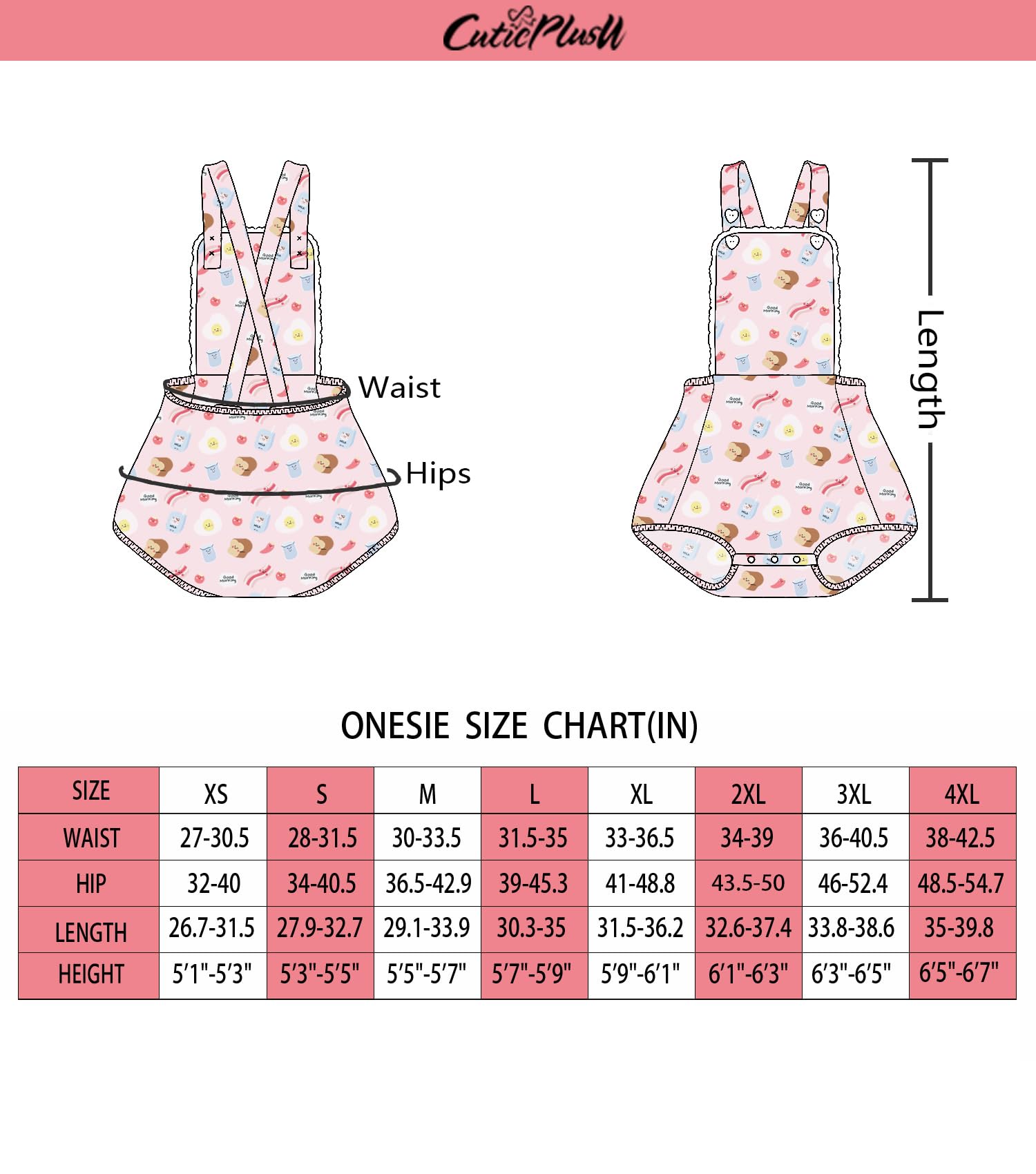 CutiePlusU Baumwolle Knopf-Schritt Damen-Overalls Bodysuit Pyjamas - Vollflächig bedruckter Strampler