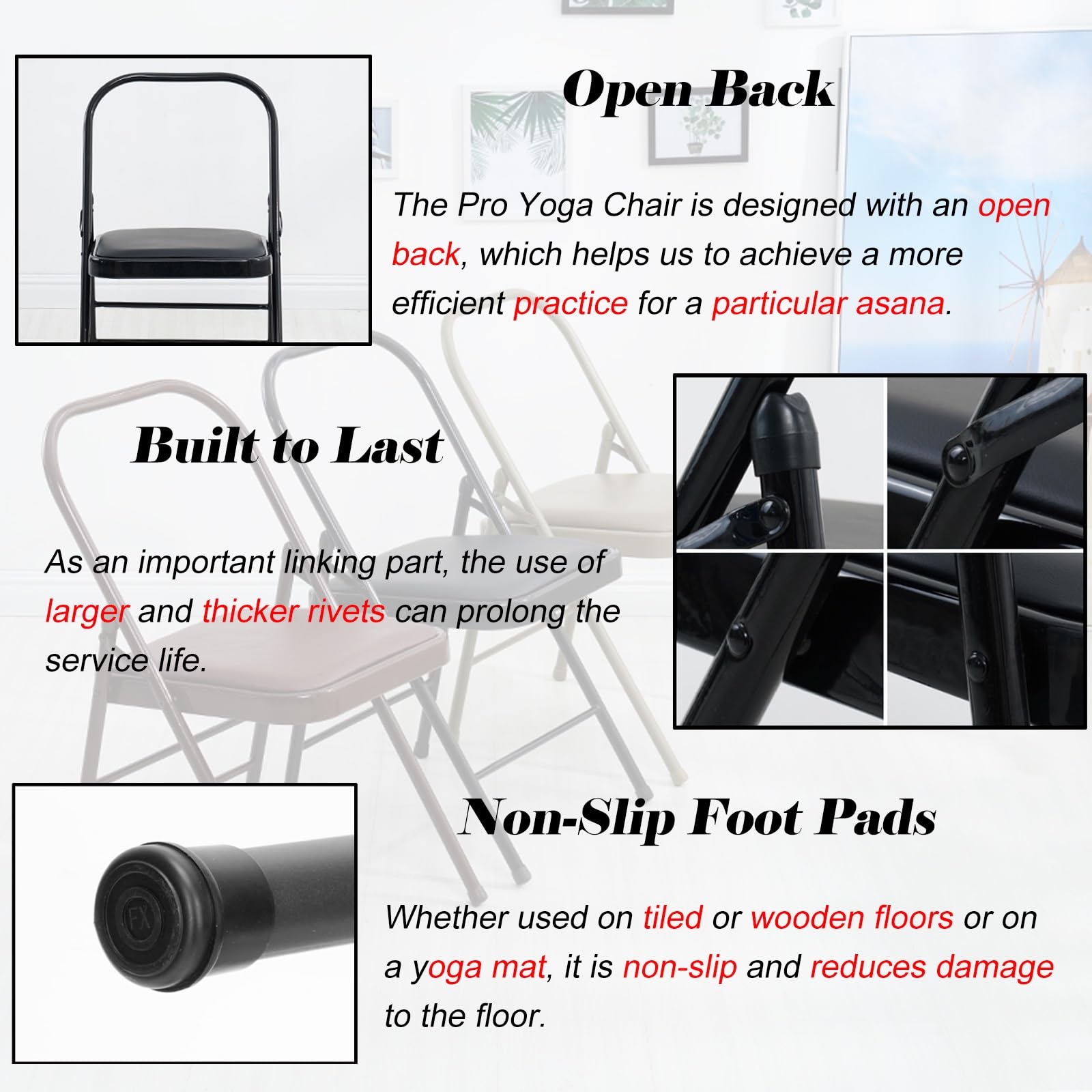 Silla de Yoga Herramienta De Entrenamiento De Inversión De Equilibrio Plegable Con Reposapiés, Silla De Yoga Sin Respaldo De Doble Viga, Silla De Yoga Portátil Para Estudio De Danza/ Gimnasio/ Hogar(O