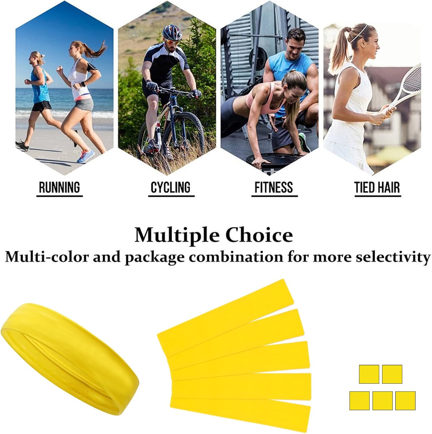 5PCS Yellow Sport Headbands for Women Men Non Slip Workout Headband Soft Silicone Fitness Headband Elastic Sport Sweatbands Hairbands for Yoga Running Sports Travel Indoor Gym - Image 6
