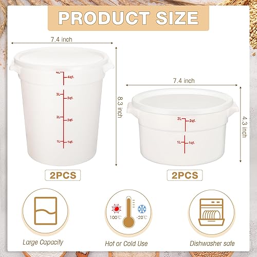 Miniatura 2 de 4 recipientes de almacenamiento de alimentos con tapas de 2 cuartos de galón de 4 cuartos de galón a prueba de masa, recipientes comerciales