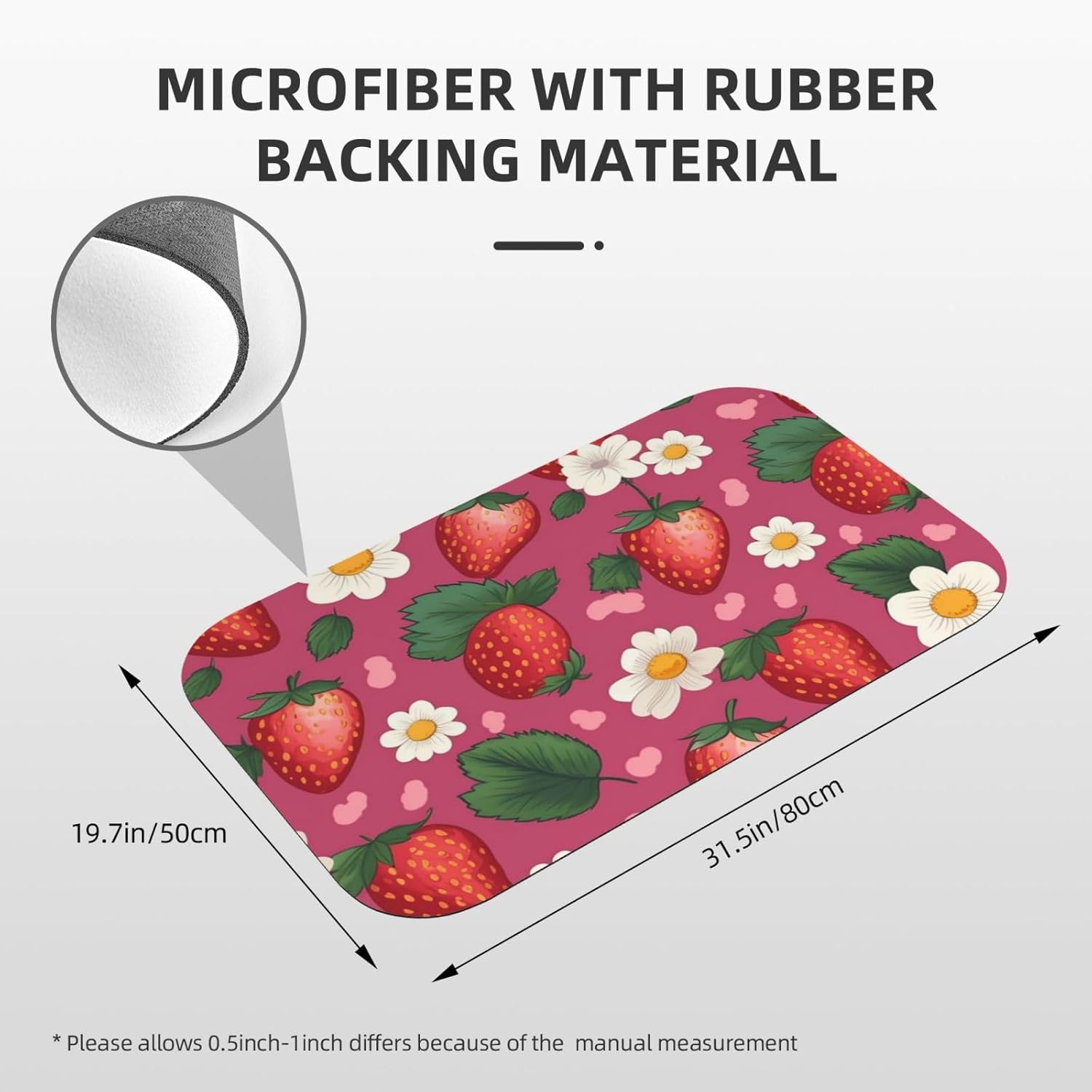 Stone Bath Mats Pink Strawberry Diatomaceous Earth Bath Mat Super Absorbent Bathroom Floor Mat Quick Drying Diatomite Shower Mat for Shower Bathtub Bathroom Accessory 19.7x31.5in