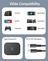 Vista 2 de Cargador de 60 W para Nintendo - Adaptador de CA Switch 2, carga rápida de 20 V 3 A con cable USB C de 5 pies para Switch, Lite, OLED, Steam Deck