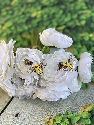 Miniatura 3 de 24 piezas realistas de abejorros amarillos artificiales florales con alambre para manualidades, hongo sintético de abeja de miel para arreglos