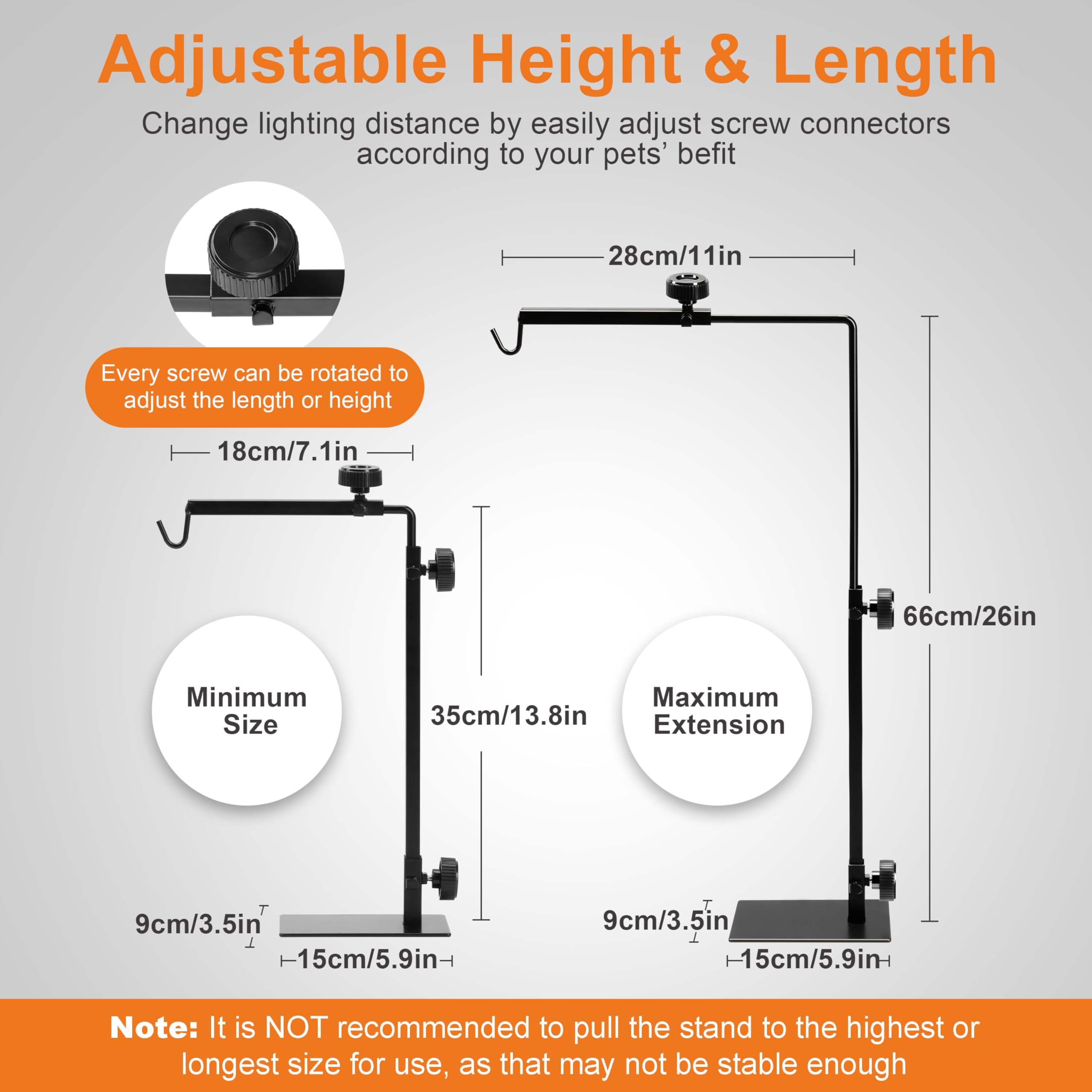 Waazoorep Adjustable Reptile Lamp Stand - 16 To 31 Inch Height, Metal Bracket For Terrarium Heat Lamps