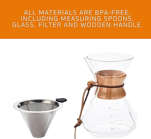 Miniatura 3 de Bruntmor Gotero para cafetera, cafetera con filtro de café de acero inoxidable de doble capa, cafetera portátil, cafetera de goteo de vidrio