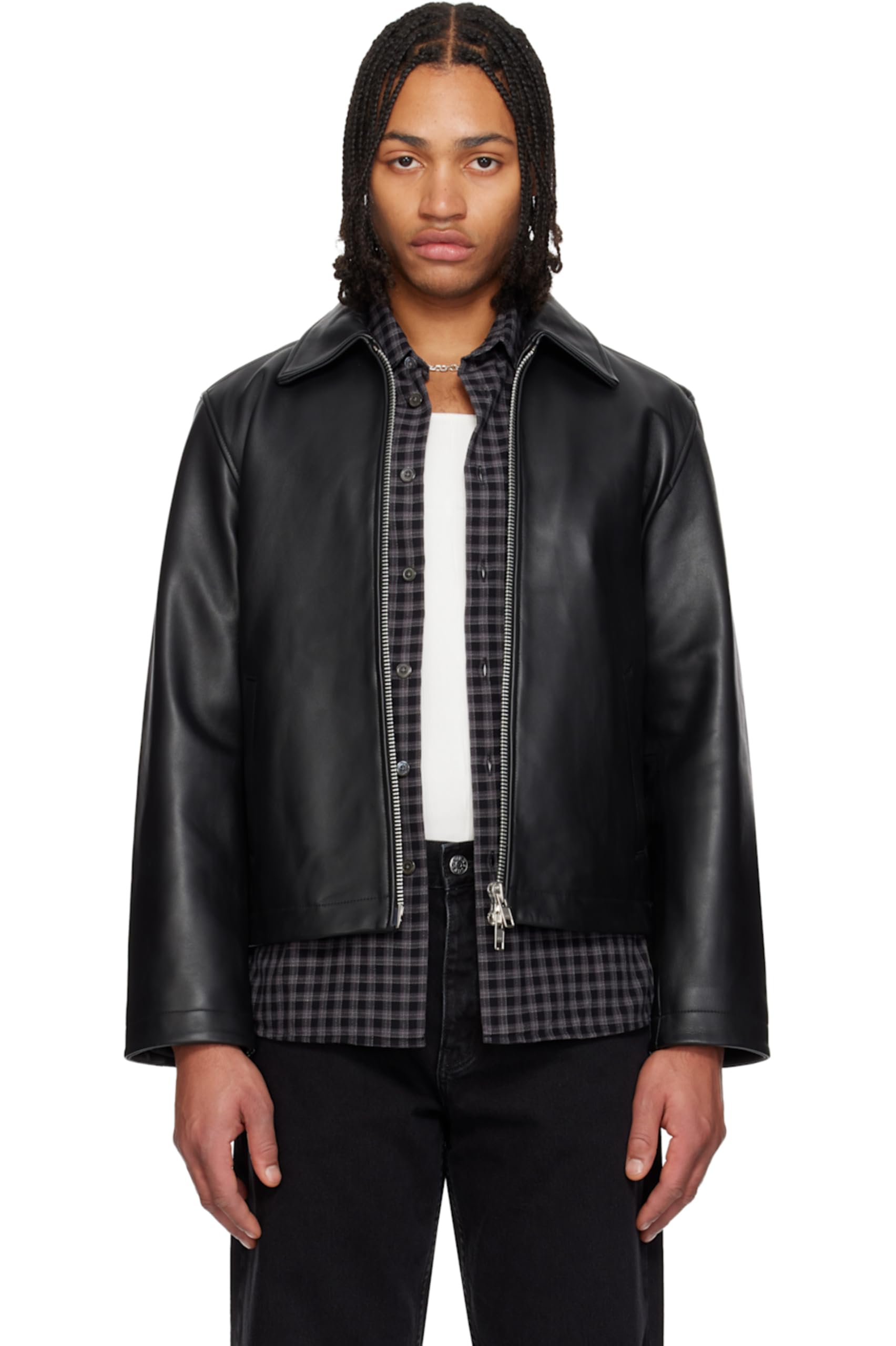 Black Cropped Leather Jacket for Men | Genuine Leather | Winter Casual Jacket