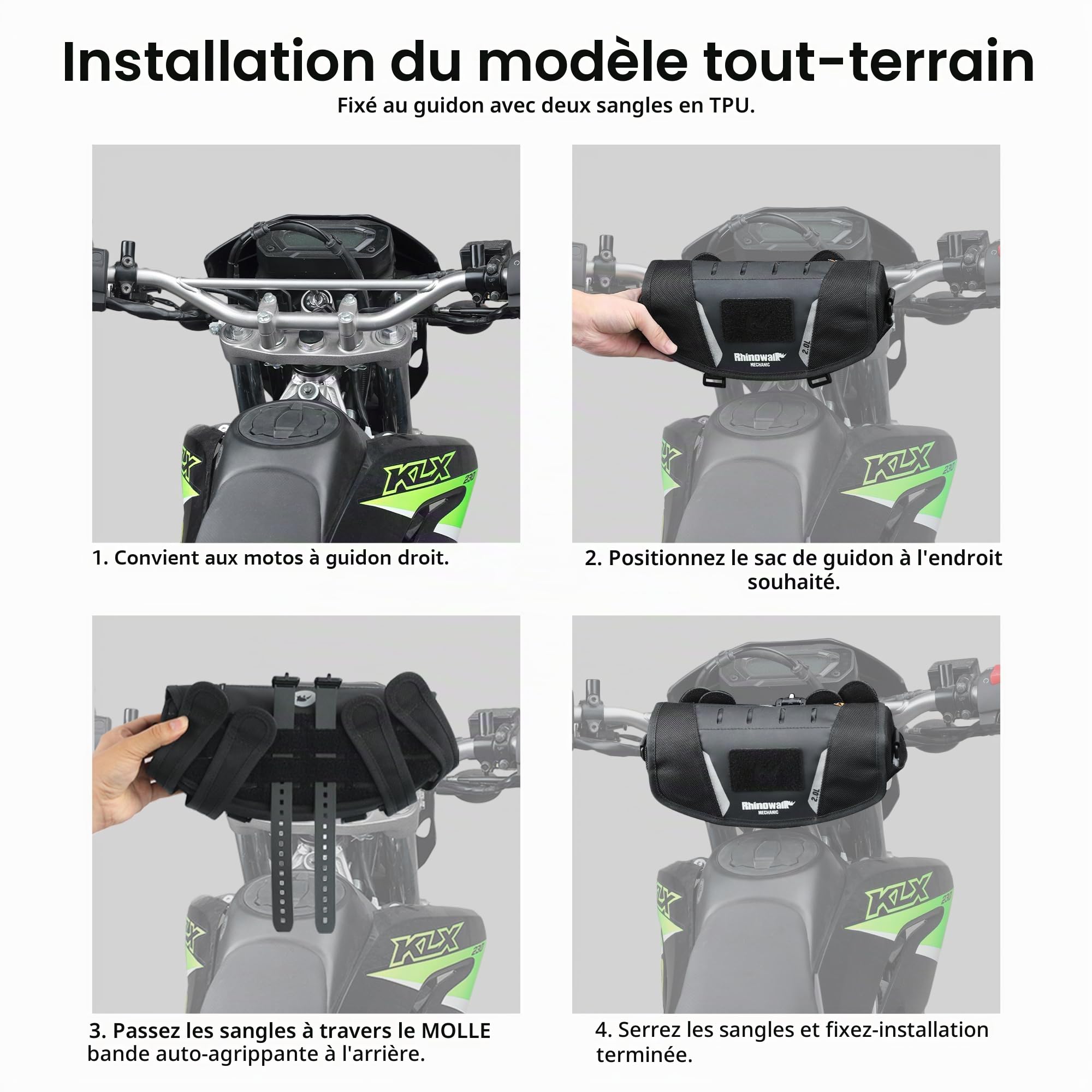 Rhinowalk Sacoche de Guidon de Moto - Sac à Outils - Poche Avant - Sac de Rangement avec bandoulière de Transport