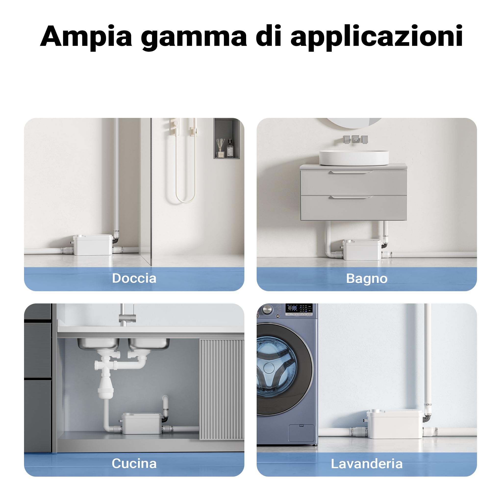 XPOtool Stazione di sollevamento 3/1 250W con 3 ingressi per doccia, lavabo