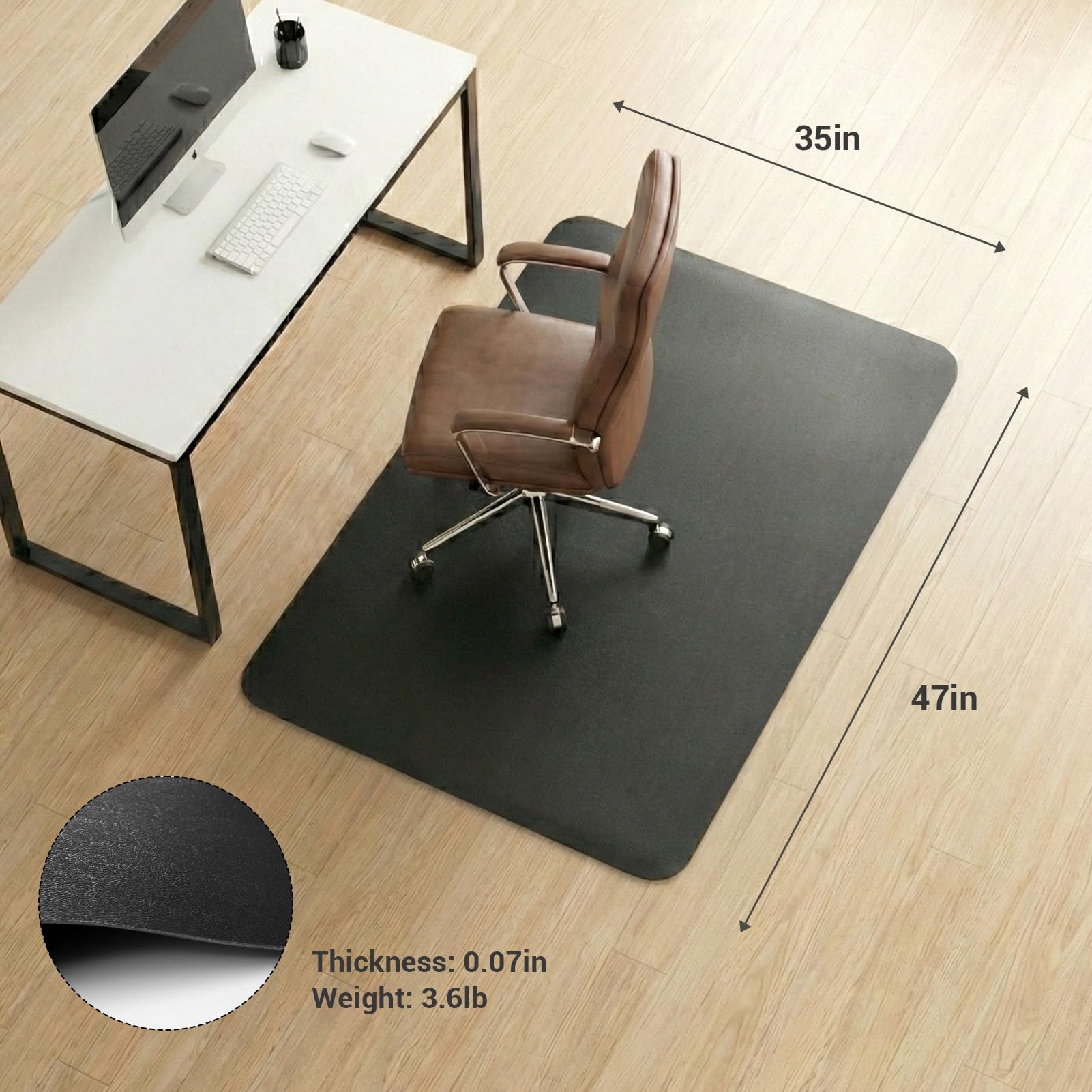 Office Chair Mat for Hardwood and Tile Floor, Black, Anti-Slip