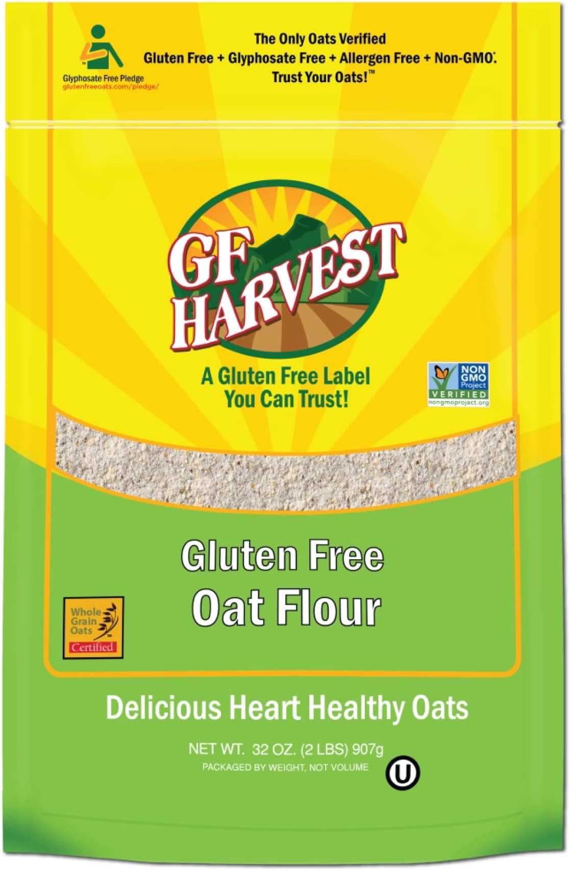 GF Harvest Gluten Free Whole Grain Oat Flour, 32 Ounce Bag, Pack of 2