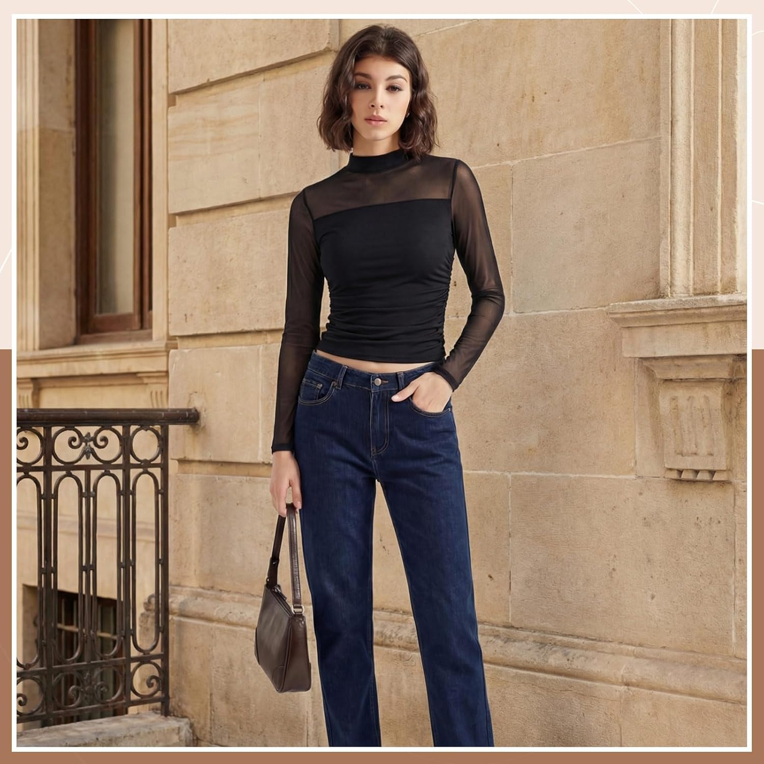 Capoda 3 Pack Women Sheer Mesh Tops Long Sleeve Mock Turtle Neck Shirts Ruched Fitted Blouse Trendy Going Out Party Clubwear - Image 3