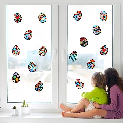 Miniatura 6 de VercanMonth 24 piezas de huevos de Pascua atrapasoles kits de manualidades de papel atrapasoles decoraciones DIY ventana arte atrapasoles