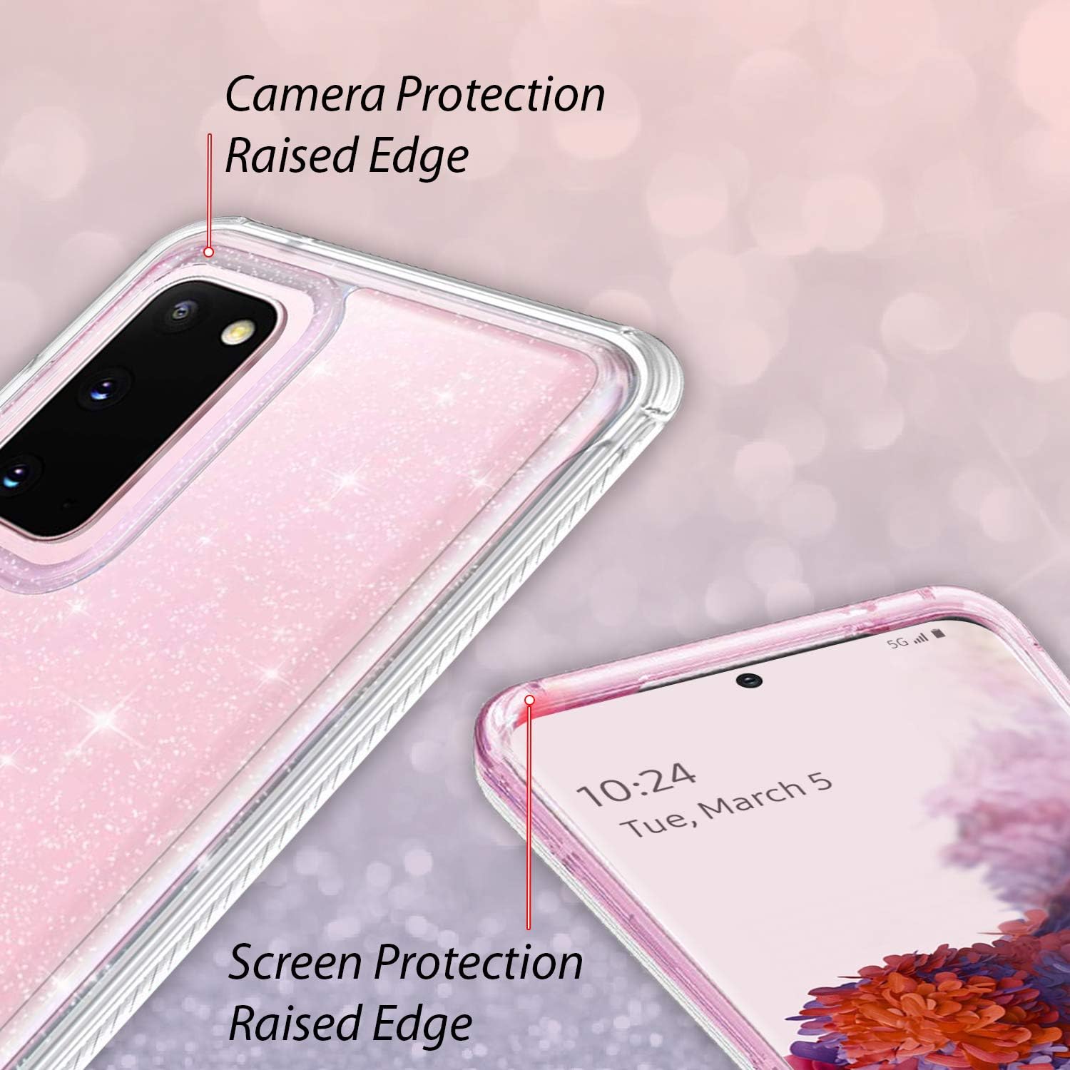 Coolwee Crystal Glitter Full Protective Case for Galaxy S20 Heavy Duty Hybrid 3 in 1 Rugged Shockproof Women Girls Transparent for Samsung Galaxy S20 6.2 inch Shiny Clear Bling Sparkle