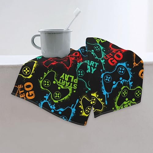 Miniatura 3 de Perinsto Toalla de mano con joystick de diseño de siluetas coloridas, multiusos, para baño, cocina, gimnasio y spa, 27.5 x 15.7 pulgadas