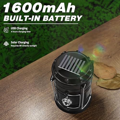 Miniatura 4 de DIBMS Linterna solar para camping, plegable LED solar recargable por USB, linterna de emergencia para colgar luces para camping, huracanes, cortes