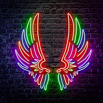 VNDRA: Neon Sign Angel Wings,Big Size Wings Neon Lights, Home Decor, Night lamps, (24 x 12) Inch, Light Bar,Party,Pub,Christmas Decoration, Light Decor Studio, Ristorante Angel Signs.