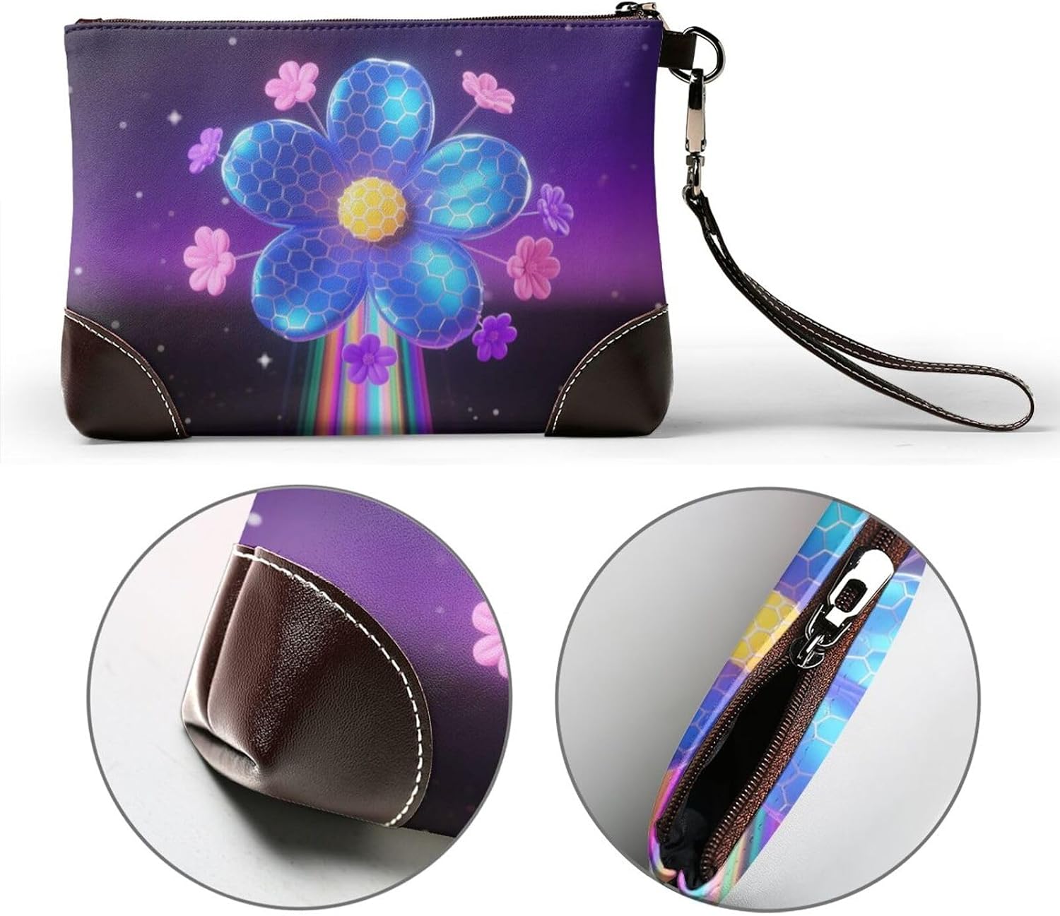 3D Colorful Floral Leather Wristlet Wallet Clutch Purse for Women Handbags Travel Credit Card Holder Phone Bags